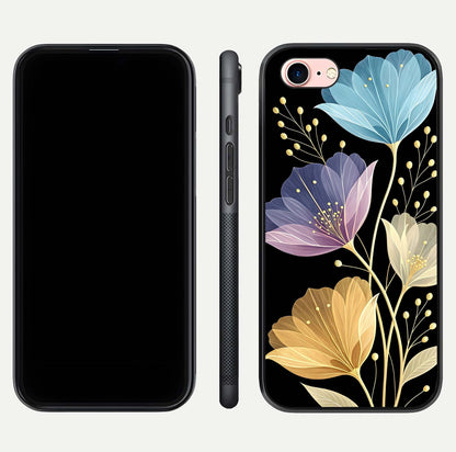 Flower Bloom Glow Glass Case for iPhone 6 Plus dual-view layout displaying petal tones and curved glass edge