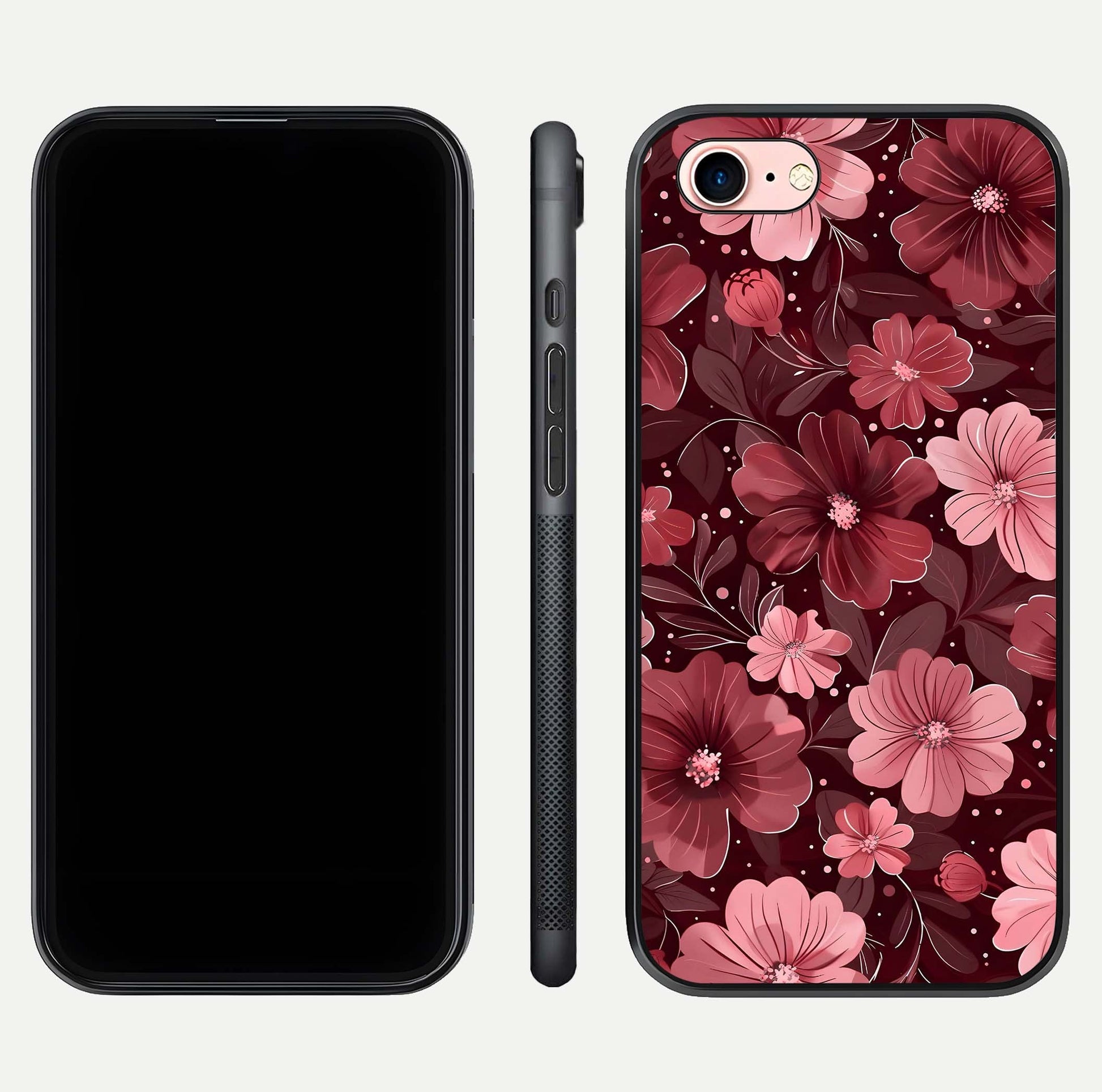 Flower Blush Bloom Glass Case for iPhone 6 Plus dual-view layout displaying HD print and smooth curves