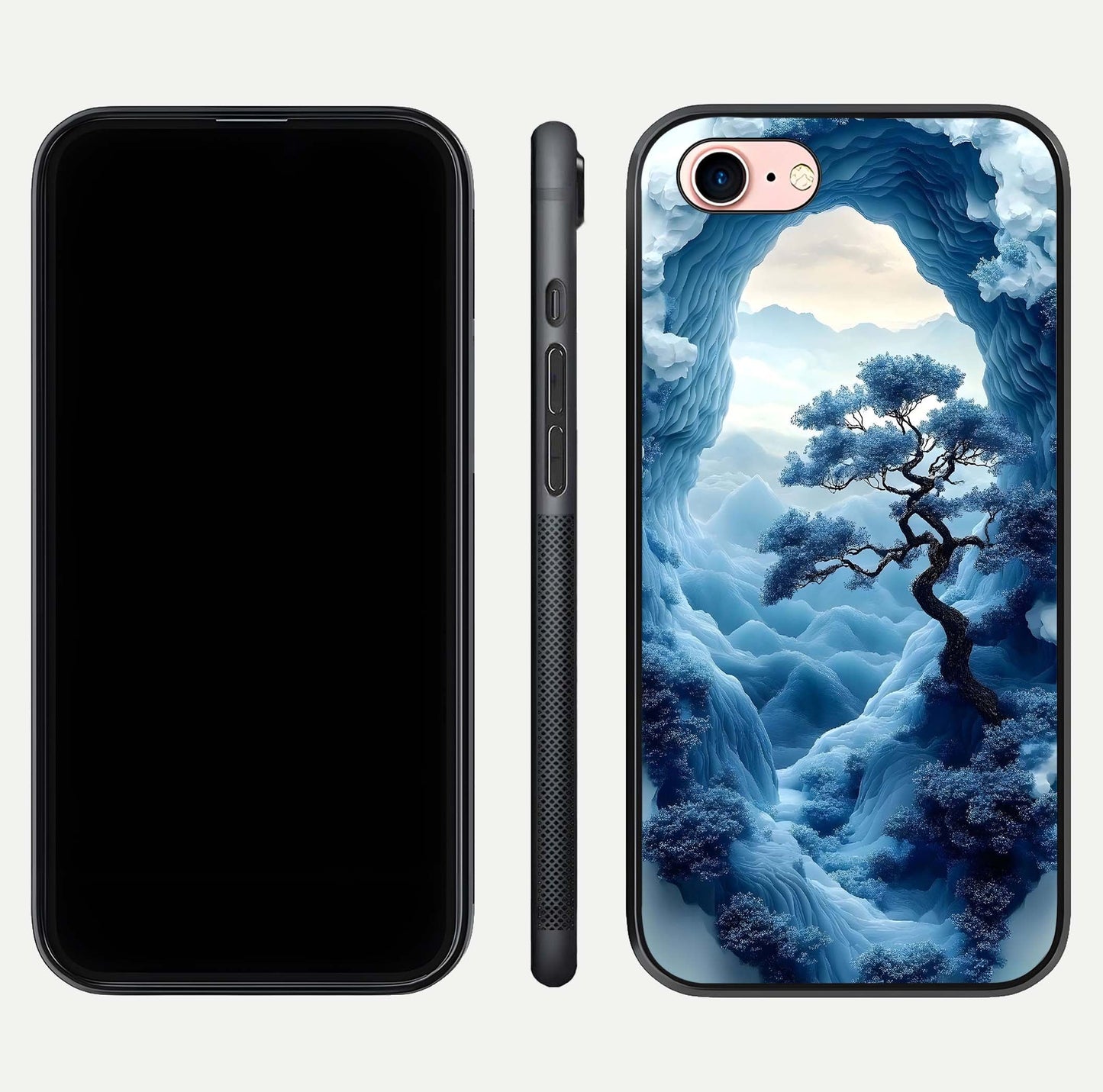 Frozen Serenity Gate Glass Case for iPhone 6 Plus dual-view layout displaying winter theme and smooth curves