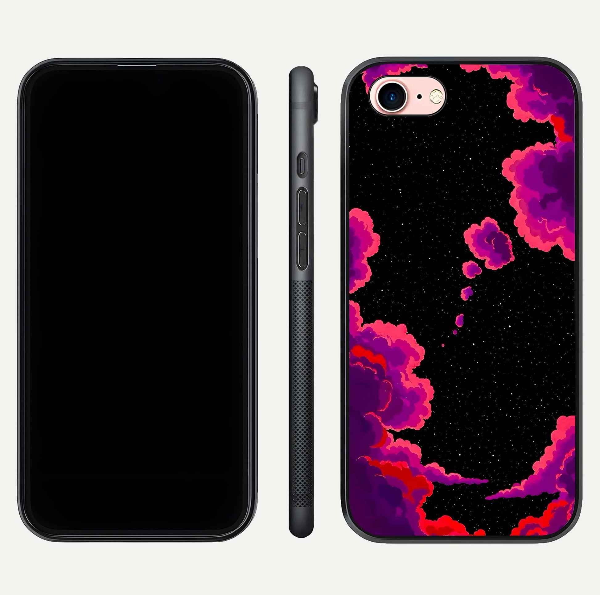 Galaxy Dream Frame Glass Case for iPhone 6 Plus front and back view layout highlighting cosmic design and smooth glass curvature