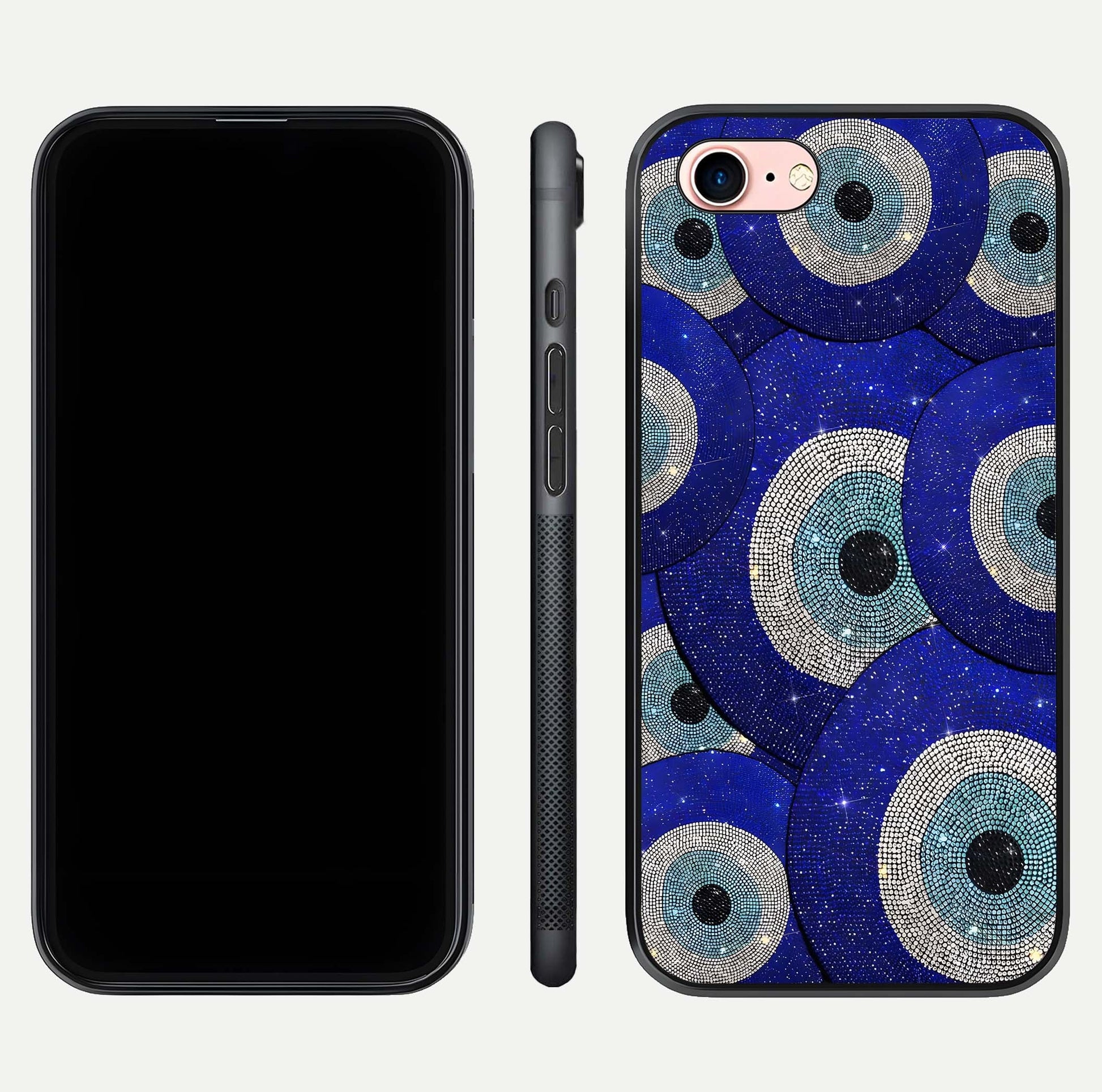 Galaxy Eye Flow Glass Case for iPhone 6 Plus front and back view layout displaying cosmic art and curved glass borders