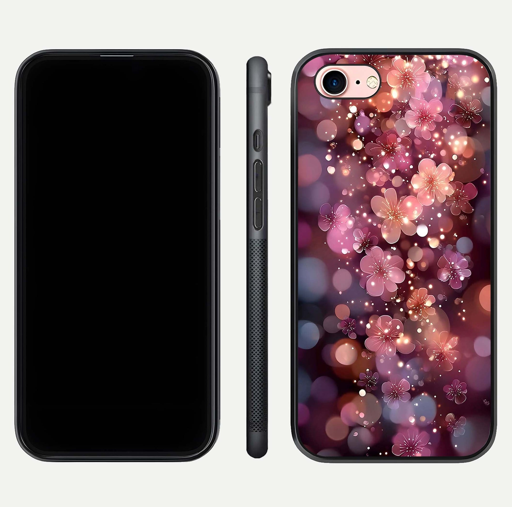 Glowing Petal Bliss Glass Case for iPhone 6 Plus front and back view layout displaying artistic floral design and curved glass