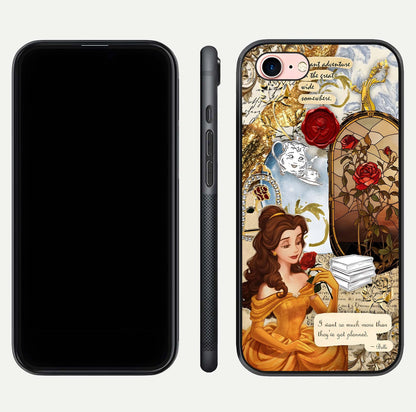 Golden Dream Belle Glass Case for iPhone 6 Plus front and back view layout displaying dreamy golden theme and smooth curvature