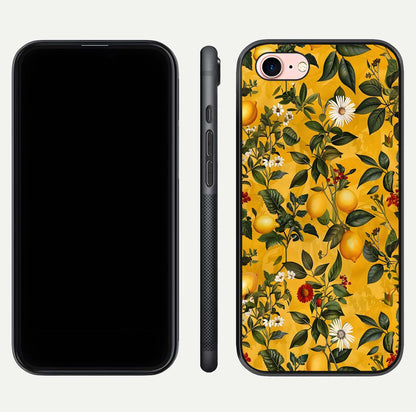 Golden Lemon Field Glass Case for iPhone 6 Plus front and back view layout highlighting fruity tones and curved glass edges