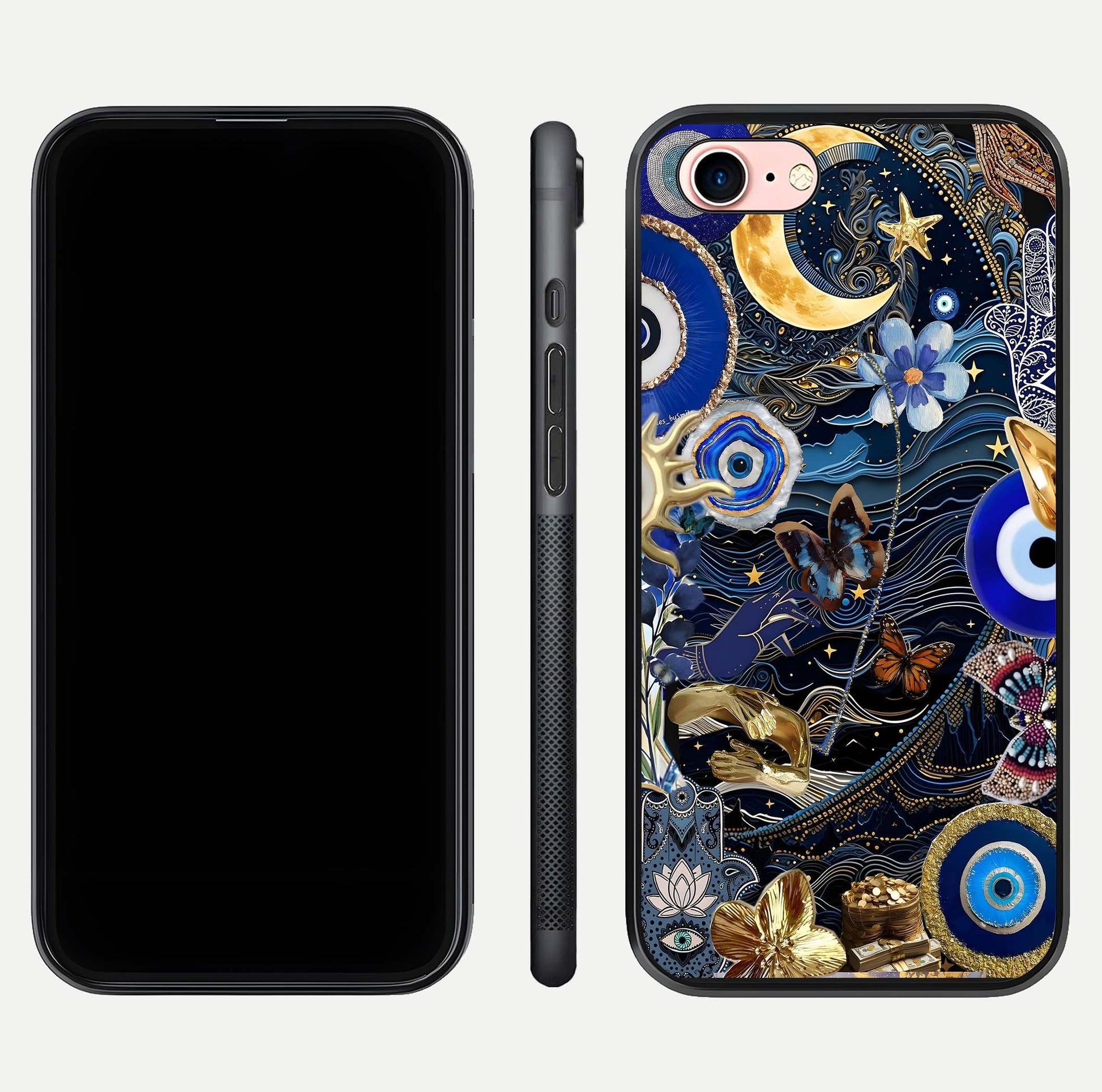 Golden Moon Magic Glass Case for iPhone 6 Plus front and back view layout highlighting celestial tones and curved glass
