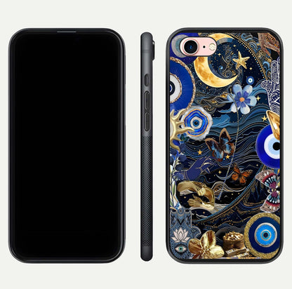 Golden Moon Magic Glass Case for iPhone 6 Plus front and back view layout highlighting celestial tones and curved glass