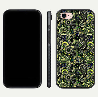 Green Mandala Pattern Glass Case for iPhone 6 Plus front and back view layout highlighting geometric art and curved glass