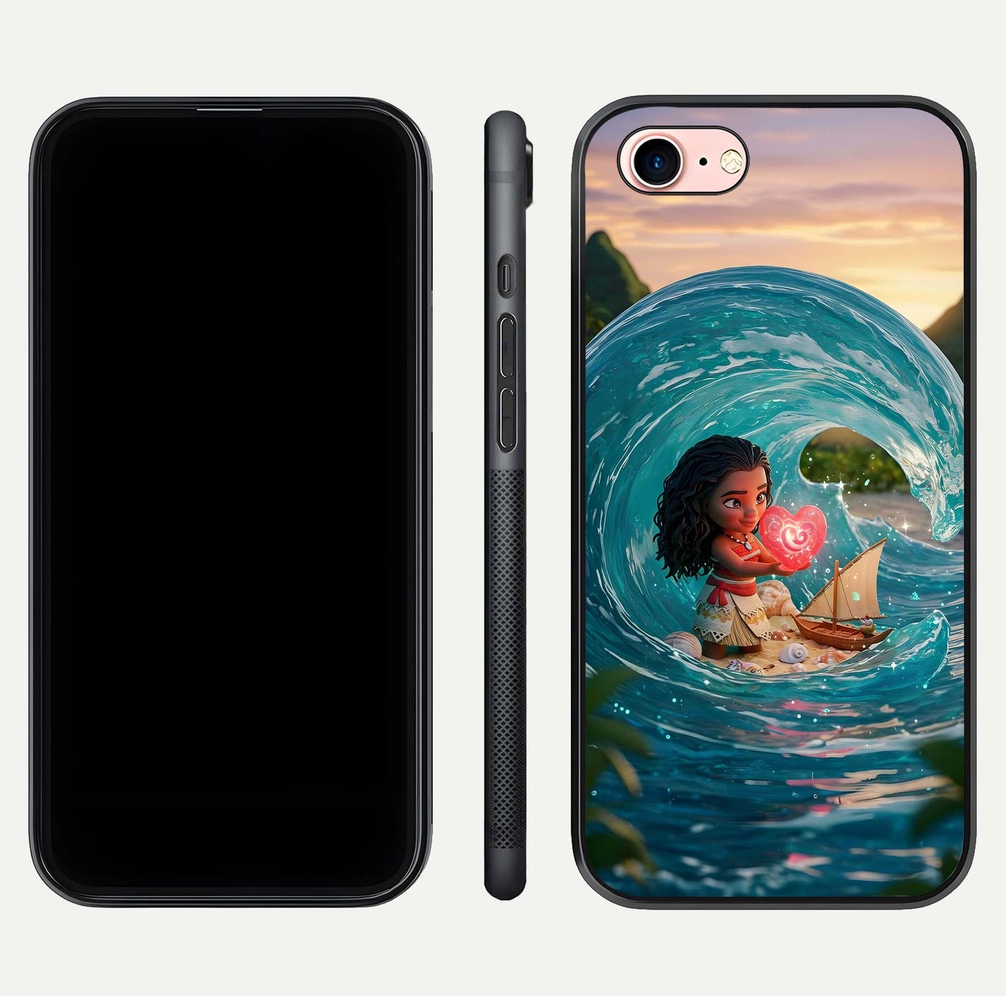 Heart of Ocean Glass Case for iPhone 6 Plus front and back view layout highlighting sea-themed art and curved glass edges