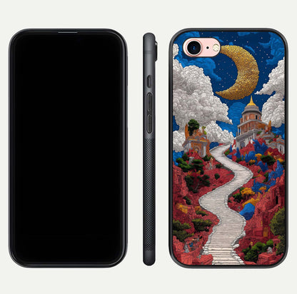 Heavenly Moon Path Glass Case for iPhone 6 Plus front and back view layout displaying night sky tones and curved glass edges