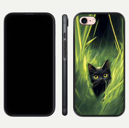 Hidden Cat Whisper Glass Case for iPhone 6 Plus front and back view layout highlighting minimalist art and curved edges