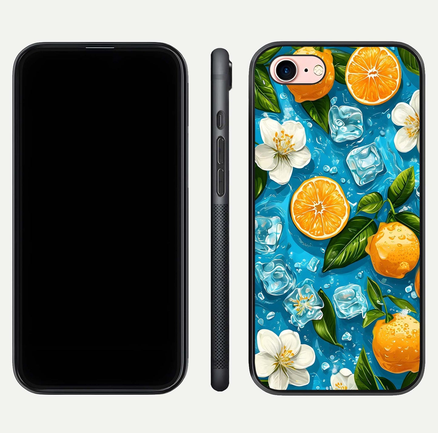 Ice Cube With Orange Glass Case for iPhone 6 Plus front and back view layout highlighting fresh orange tones and curved edges
