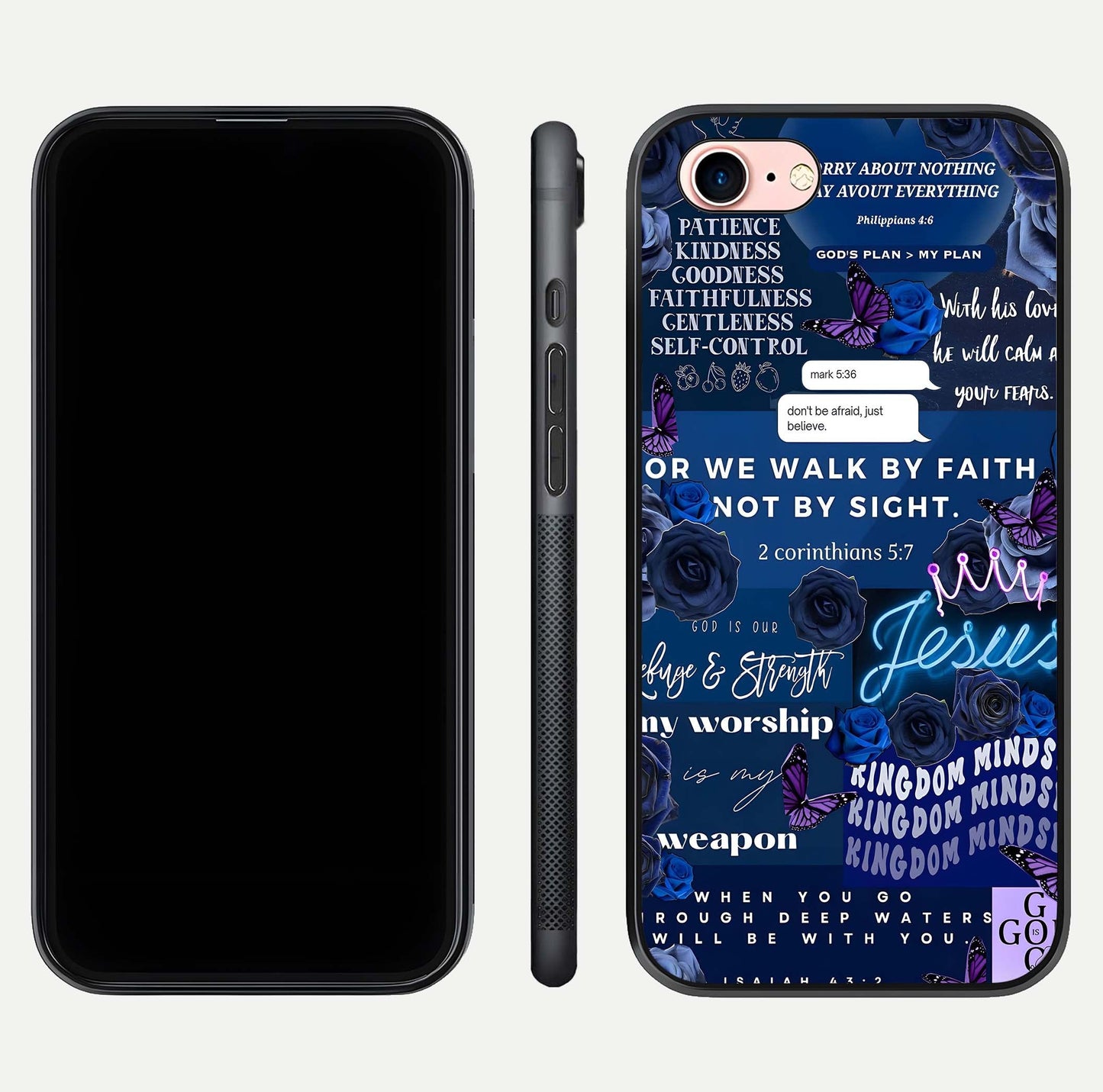 Kingdom Faith Glow Glass Case for iPhone 6 Plus front and back view layout highlighting radiant spiritual design