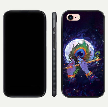 Krishna Hands Art Glass Case for iPhone 6 Plus front and back view layout displaying soft edges and spiritual tones