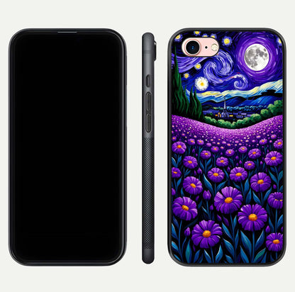 Lavender Moon Field Glass Case for iPhone 6 Plus front and back view layout with soft gradient and curved edges