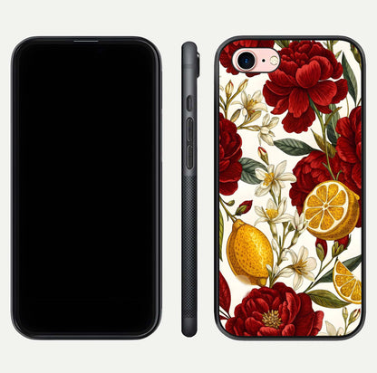 Lemon Rose Charm Glass Case for iPhone 6 Plus front & back layout highlighting soft yellow tones and curved edges