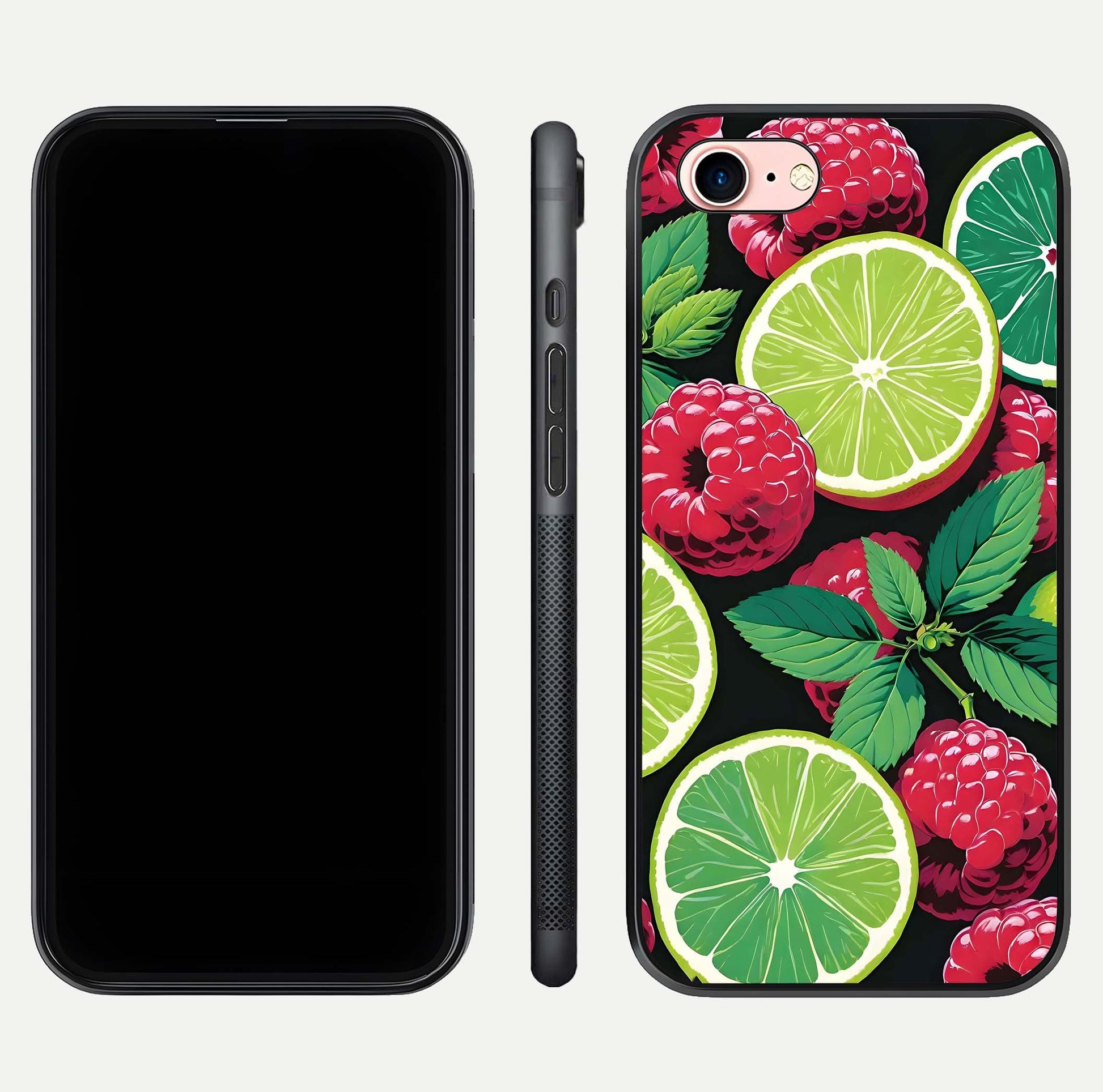 Lime and Raspberry Pattern Glass Case for iPhone 6 Plus front & back layout highlighting fresh summer tones