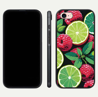 Lime and Raspberry Pattern Glass Case for iPhone 6 Plus front & back layout highlighting fresh summer tones