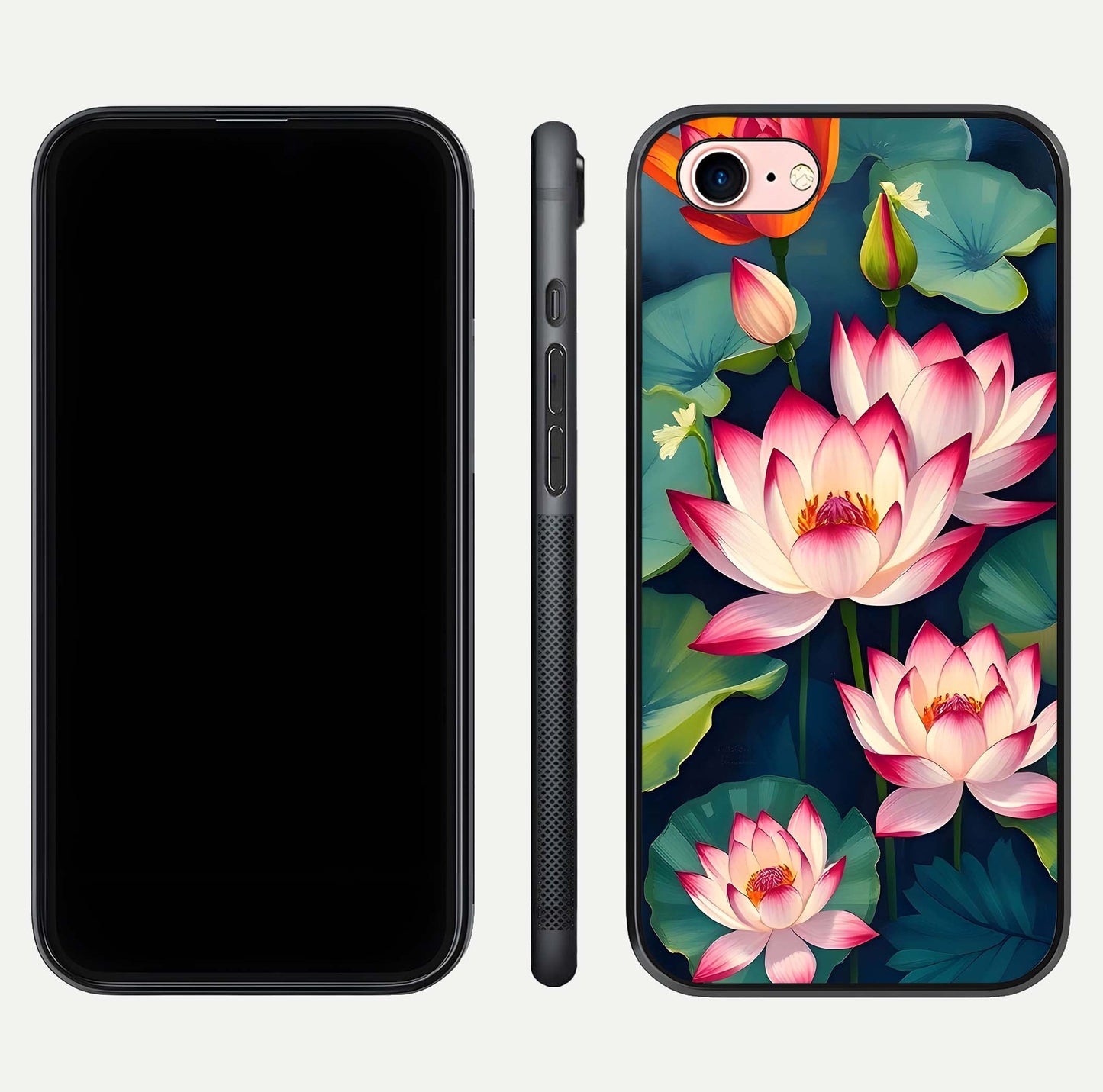 Lotus Dream Serenity Glass Case for iPhone 6 Plus front & back layout with elegant finish and edge curve