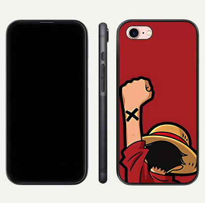 Luffy X Spirit Glass Case for iPhone 6 Plus front & back layout displaying anime theme and curved edges