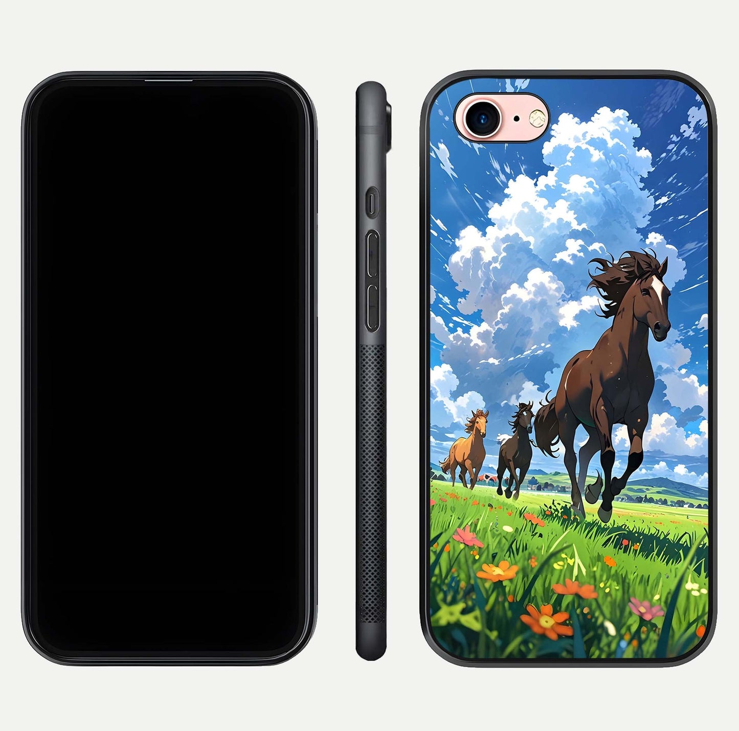 Majestic Horses Galloping Glass Case for iPhone 6 Plus front & back layout highlighting dynamic design and edges