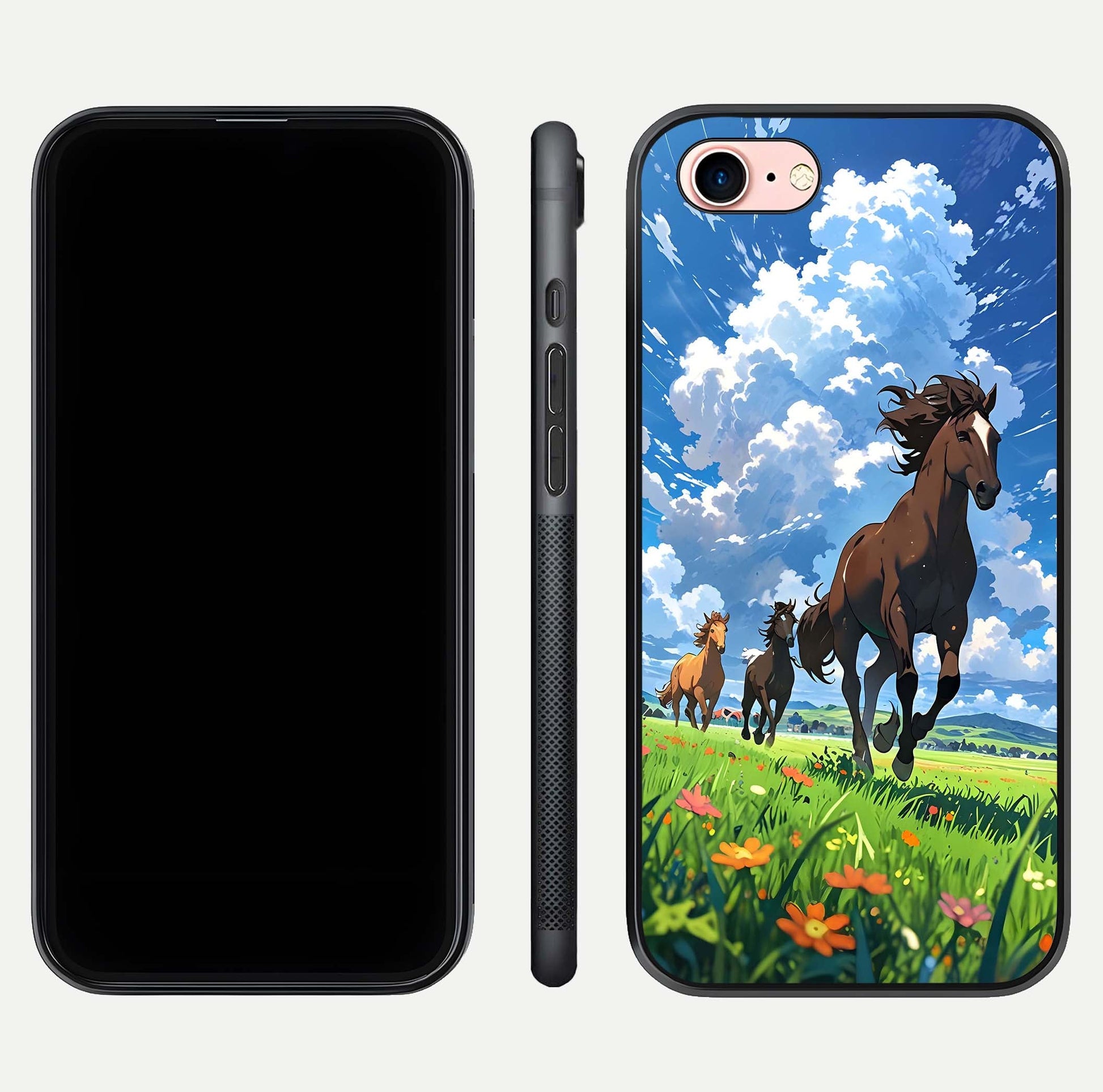Majestic Horses Galloping Glass Case for iPhone 6 Plus front & back layout highlighting dynamic design and edges