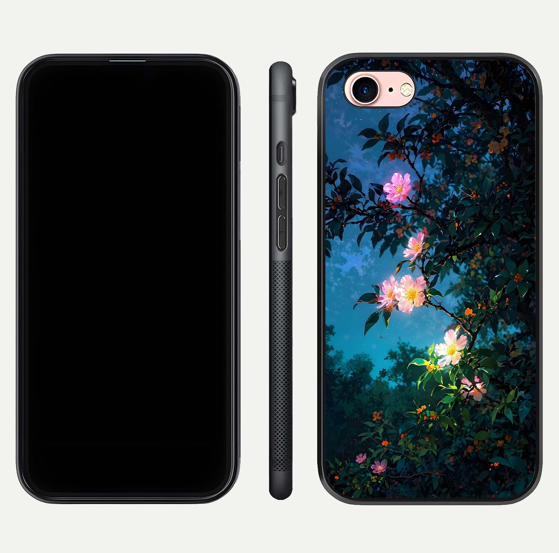Midnight Bloom Glow Glass Case for iPhone 6 Plus front & back layout highlighting moody tones and smooth finish