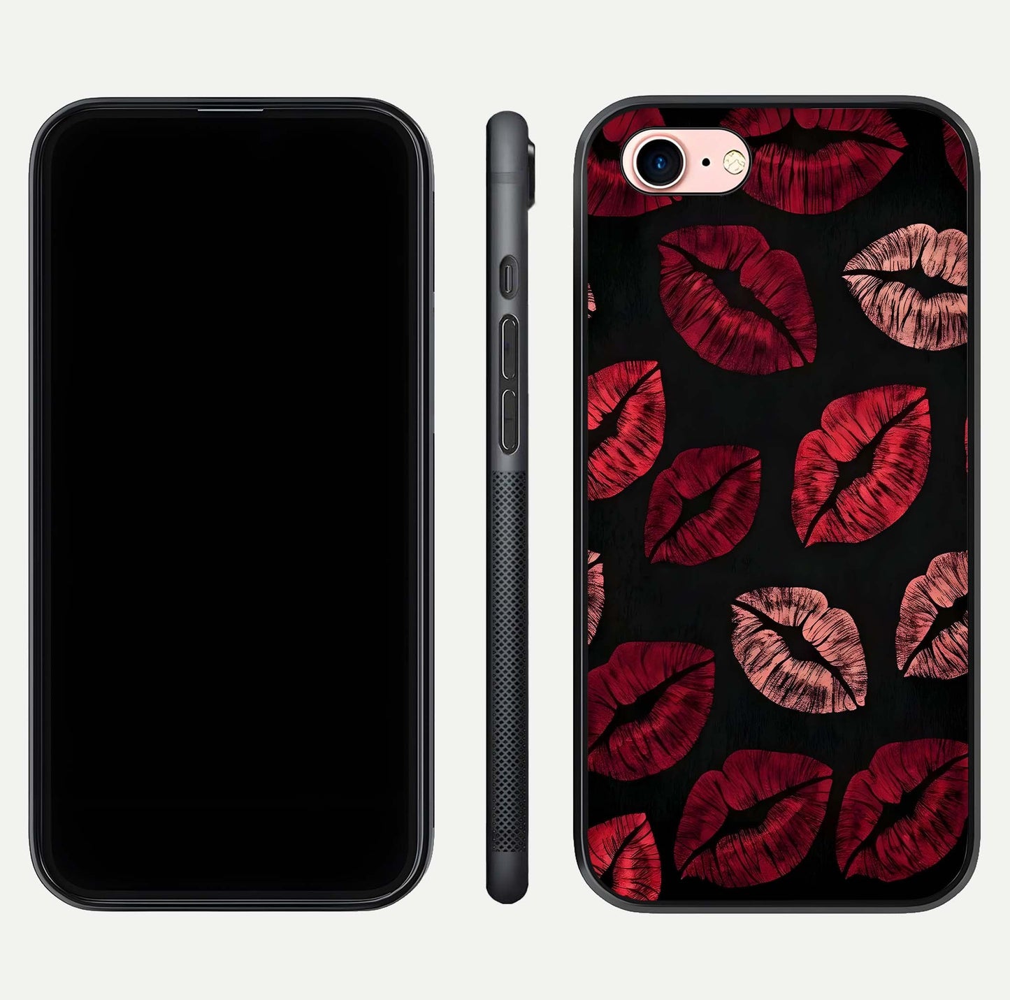 Midnight Kiss Love Glass Case for iPhone 6 Plus front & back view layout showing romantic theme and smooth curves