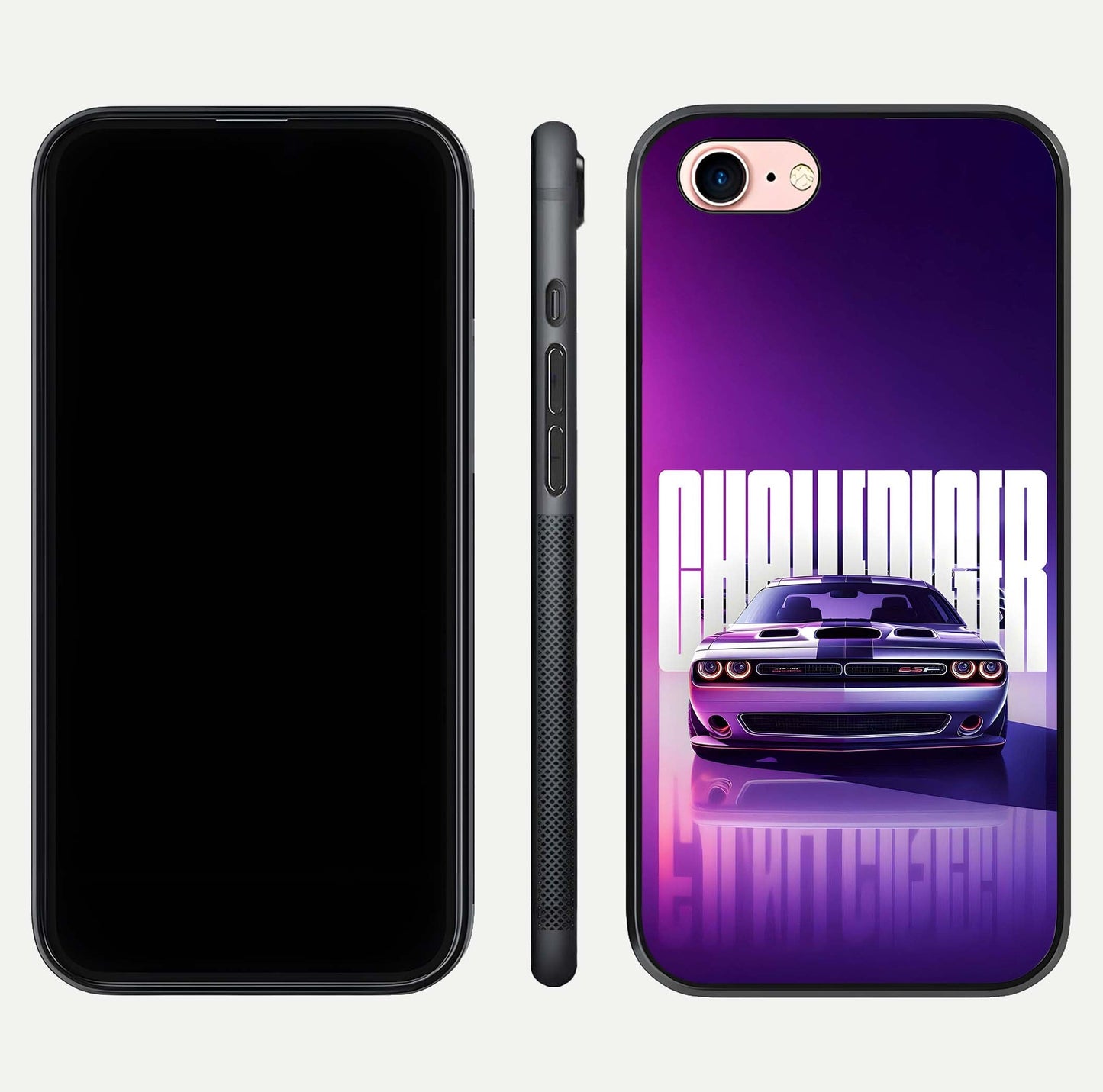 Midnight Muscle Ride Glass Case for iPhone 6 Plus front & back layout with dark automotive tones and edges