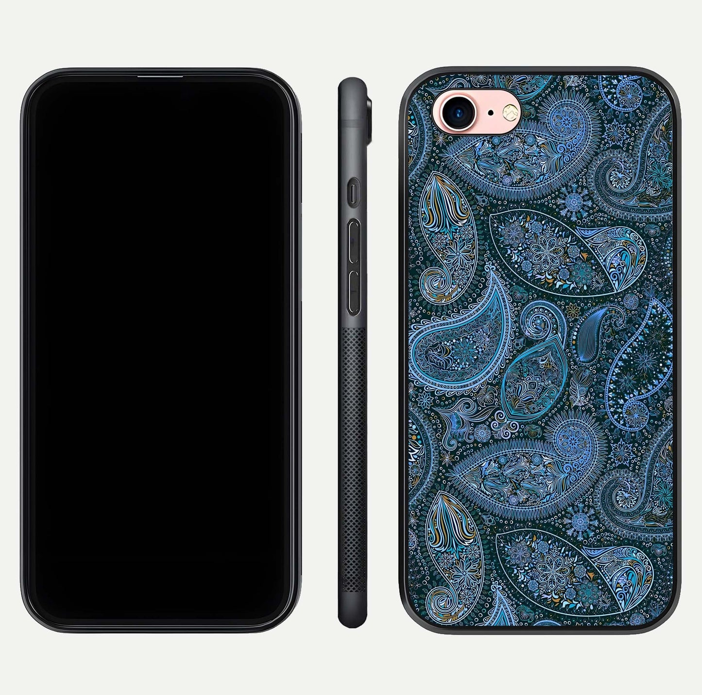 Midnight Paisley Glow Glass Case for iPhone 6 Plus front & back layout highlighting elegant edge finish