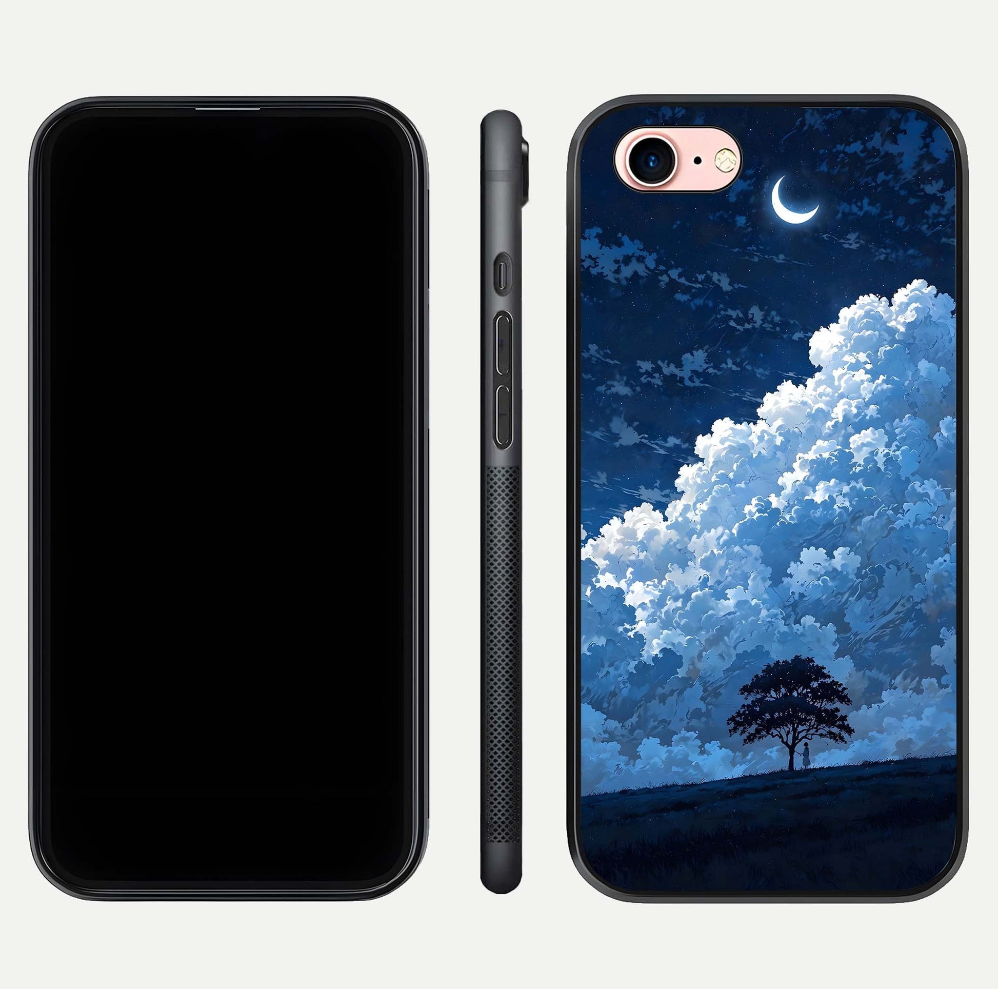 Midnight Sky Serenity Glass Case for iPhone 6 Plus front & back layout highlighting celestial art and curves