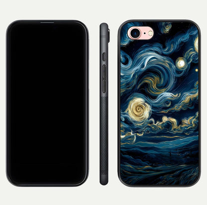 Midnight Sky Whirl Glass Case for iPhone 6 Plus front & back layout highlighting celestial movement art