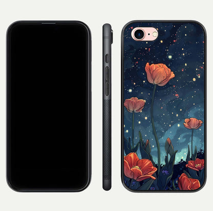 Midnight Tulip Glow Glass Case for iPhone 6 Plus front & back layout highlighting floral glow and curved edges
