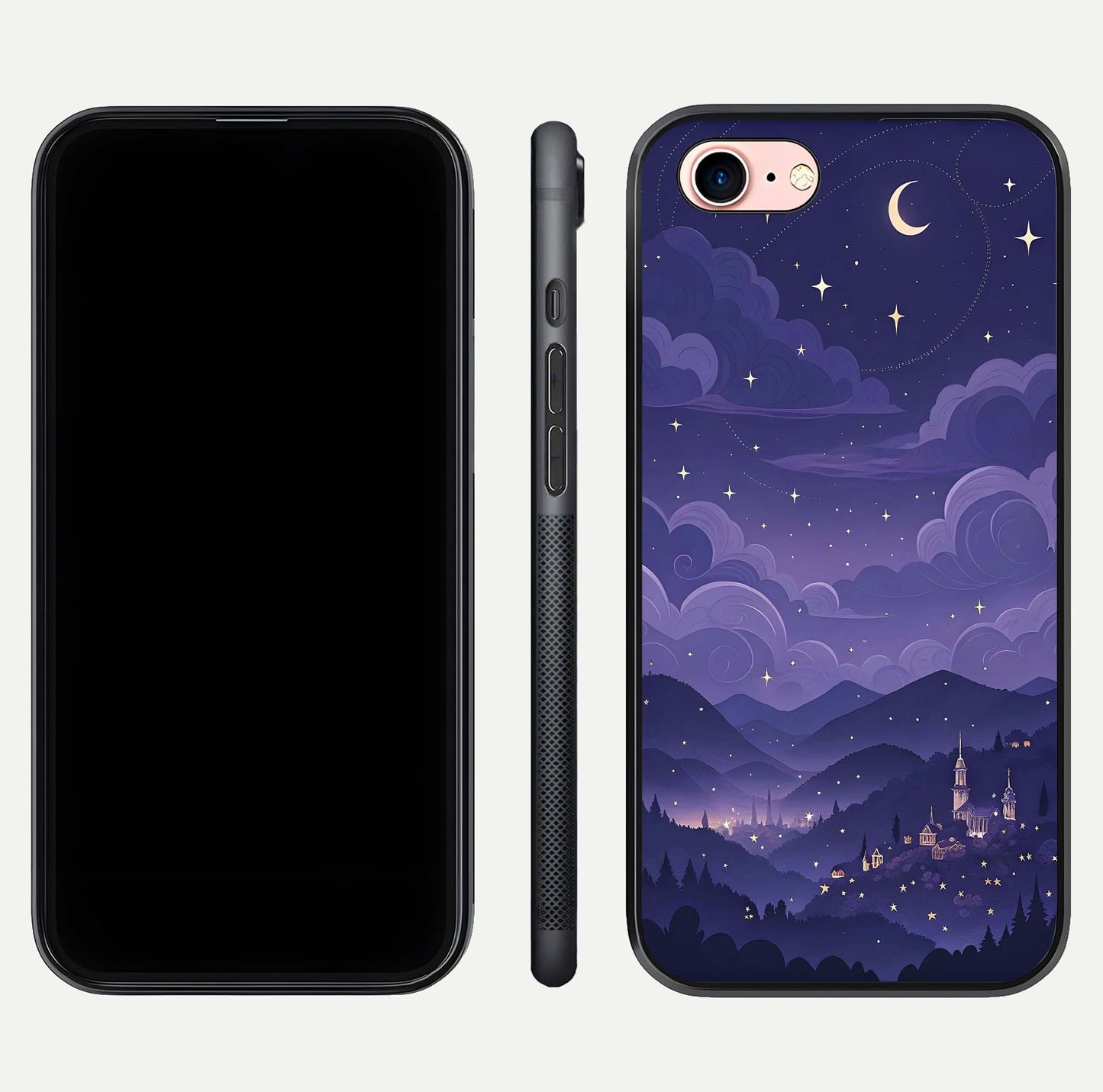 Minimal Night View Glass Case for iPhone 6 Plus front & back layout highlighting minimal night vibe and curves