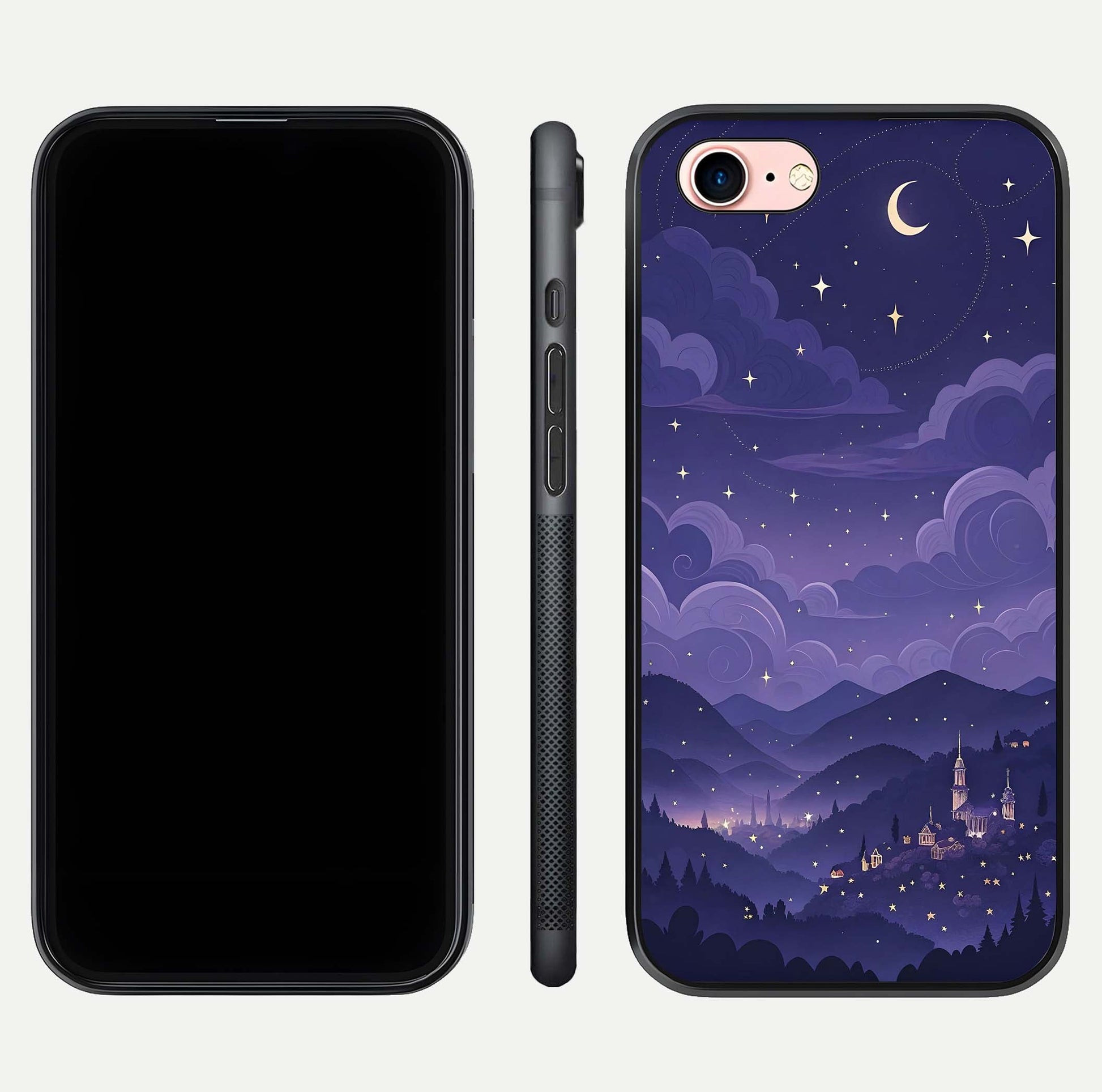 Minimal Night View Glass Case for iPhone 6 Plus front & back layout highlighting minimal night vibe and curves