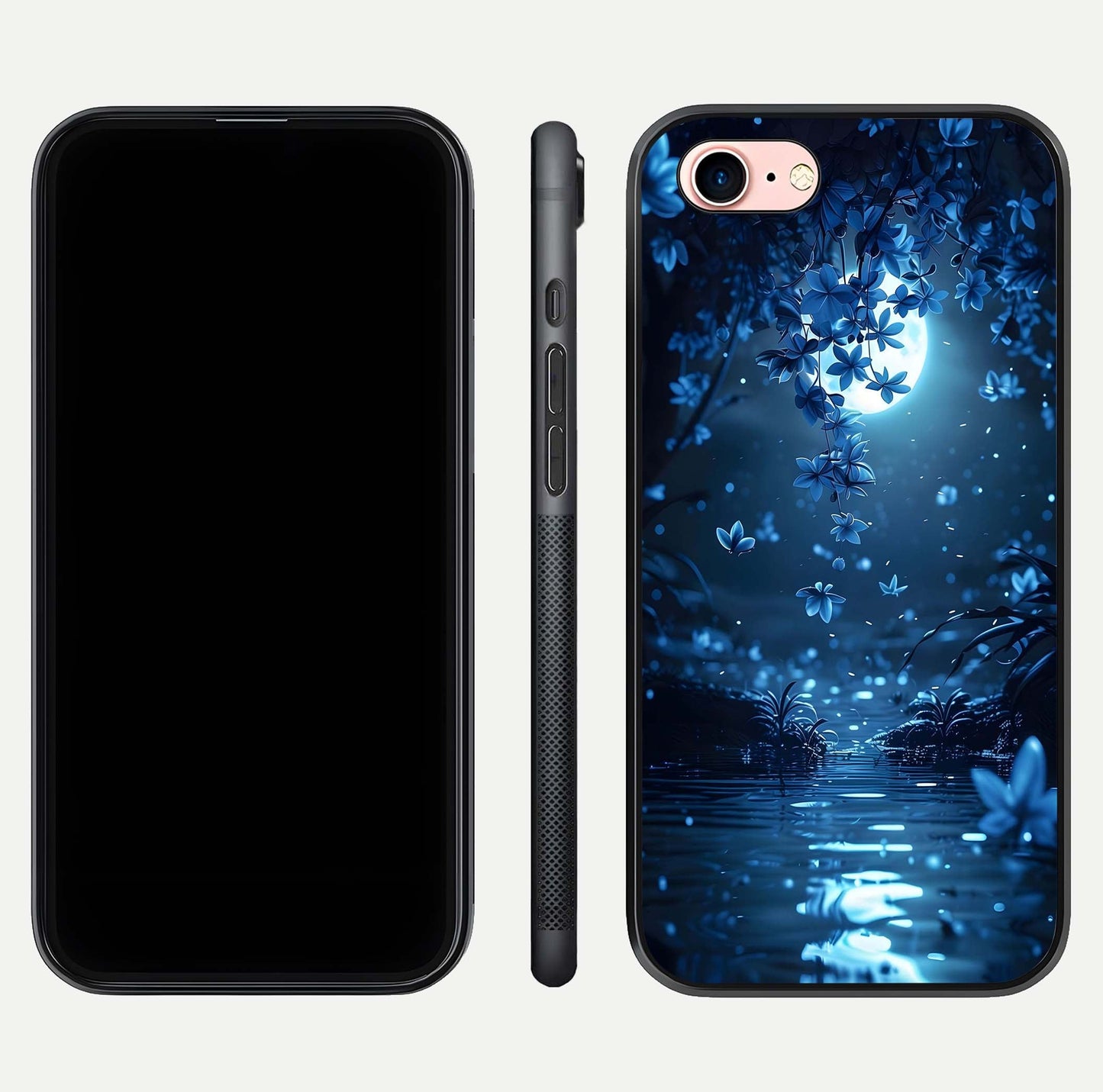 Moonlight Petal Dream Glass Case for iPhone 6 Plus front & back layout highlighting soft pastel tones