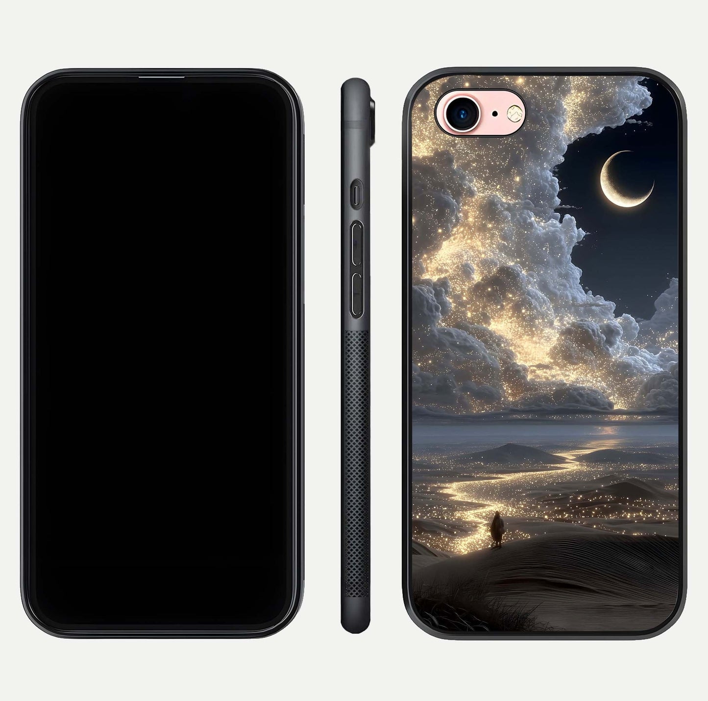 Moonlight Spark Path Glass Case for iPhone 6 Plus front & back layout highlighting calm tones and sleek edges