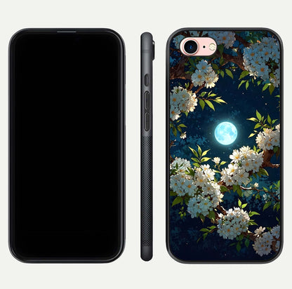 Moonlit Blossom Dream Glass Case for iPhone 6 Plus front & back layout highlighting moonlit tones and edges