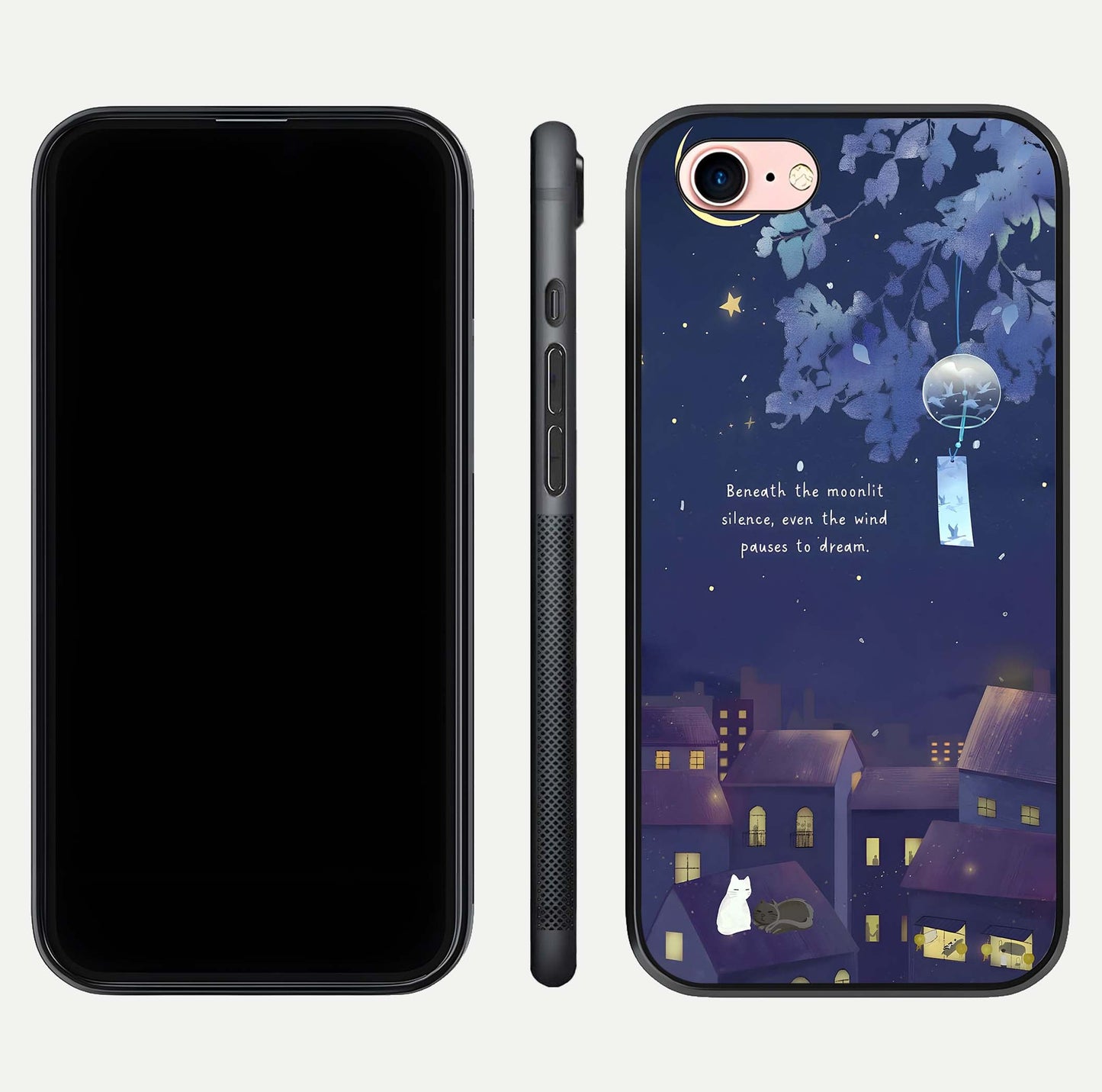 Moonlit Cat Silence Glass Case for iPhone 6 Plus front & back layout highlighting calm tones and edge detail