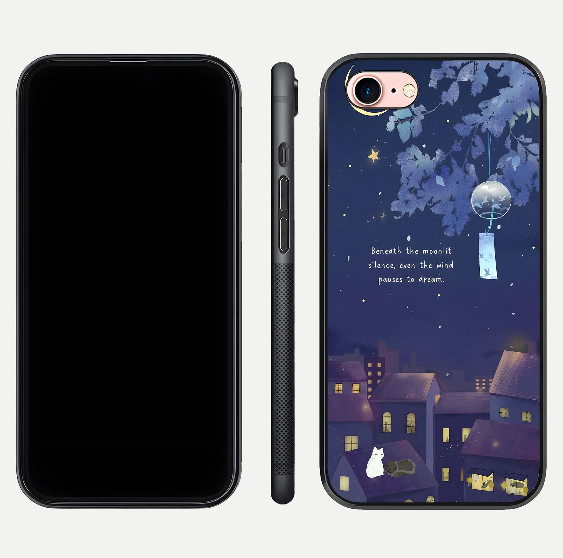 Moonlit Cat Silence Glass Case for iPhone 6 Plus front & back layout highlighting calm tones and edge detail