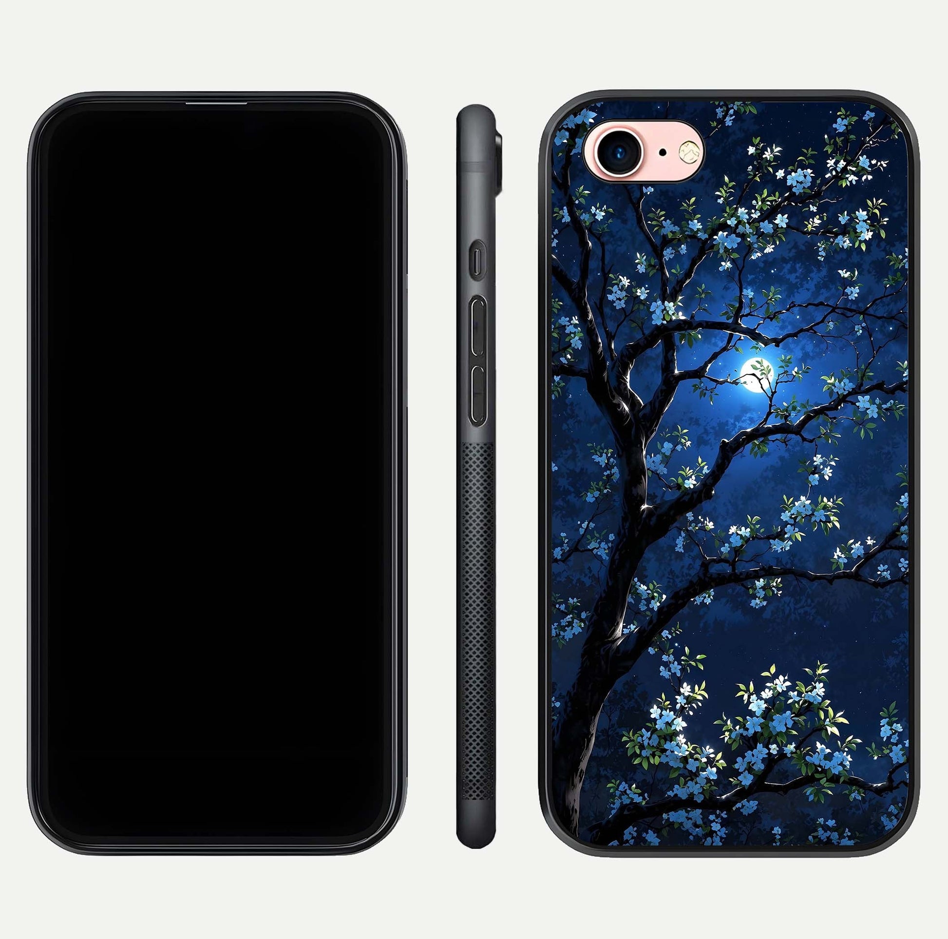 Mystic Floral Night Glass Case for iPhone 6 Plus front & back layout showing elegant floral art and smooth edges