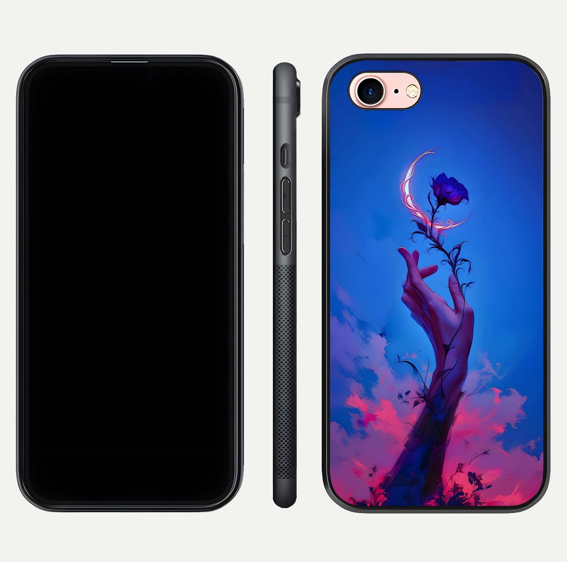 Mystic Hand Glass Case for iPhone 6 Plus front & back layout highlighting mystic design and smooth edges