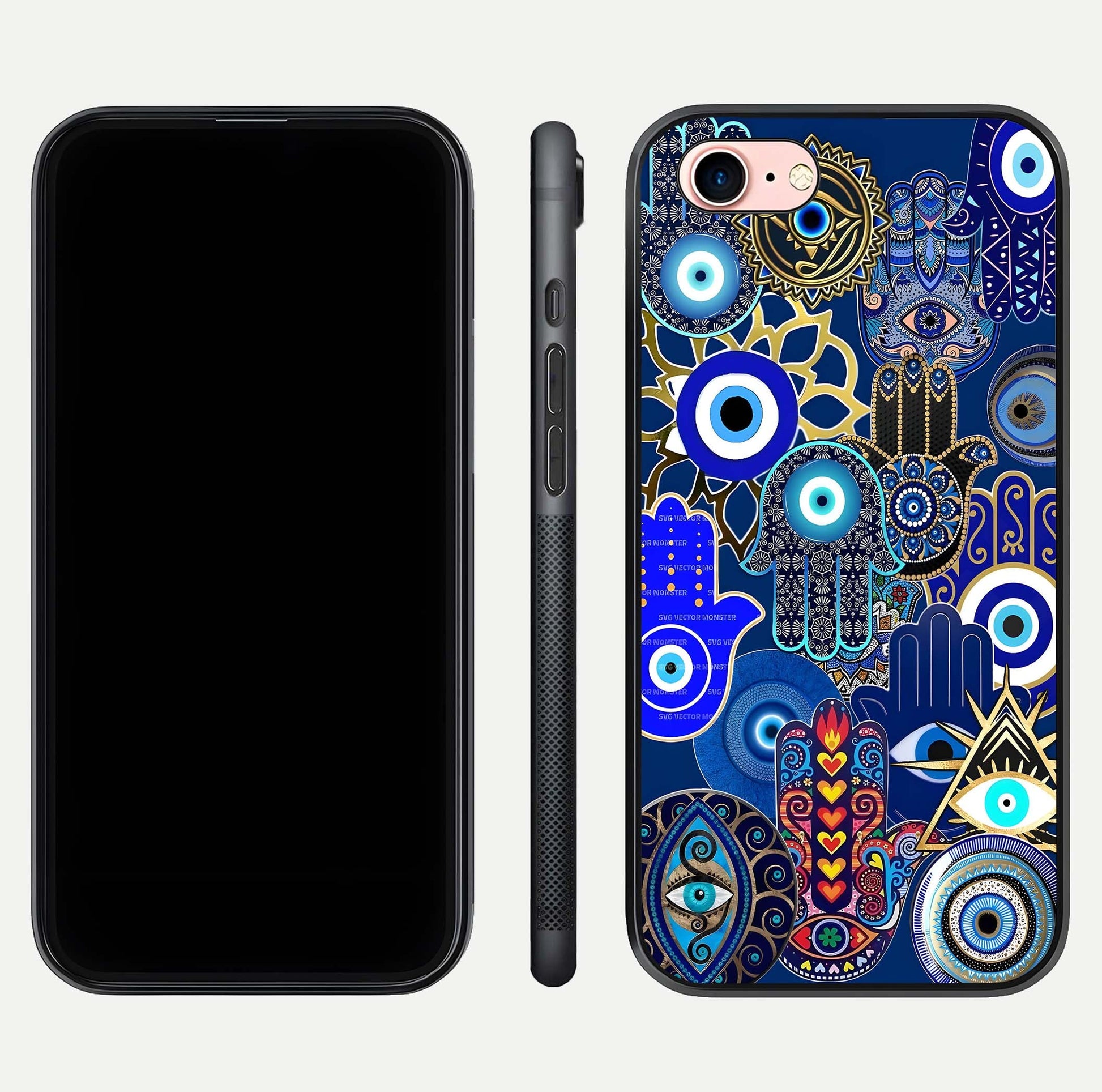Mystic Palm Guard Glass Case for iPhone 6 Plus front & back layout highlighting spiritual art and edge finish