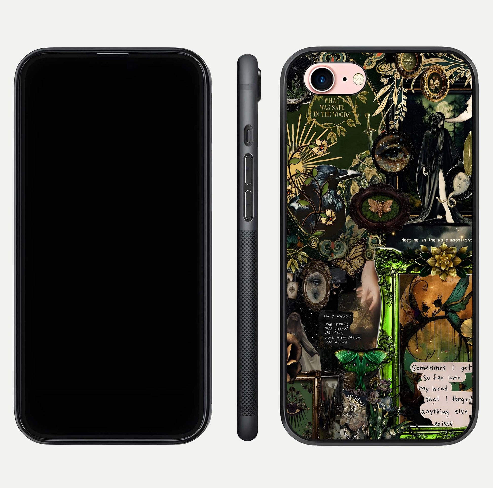 Mystic Woods Secret Glass Case for iPhone 6 Plus front & back layout showing nature theme and smooth edges