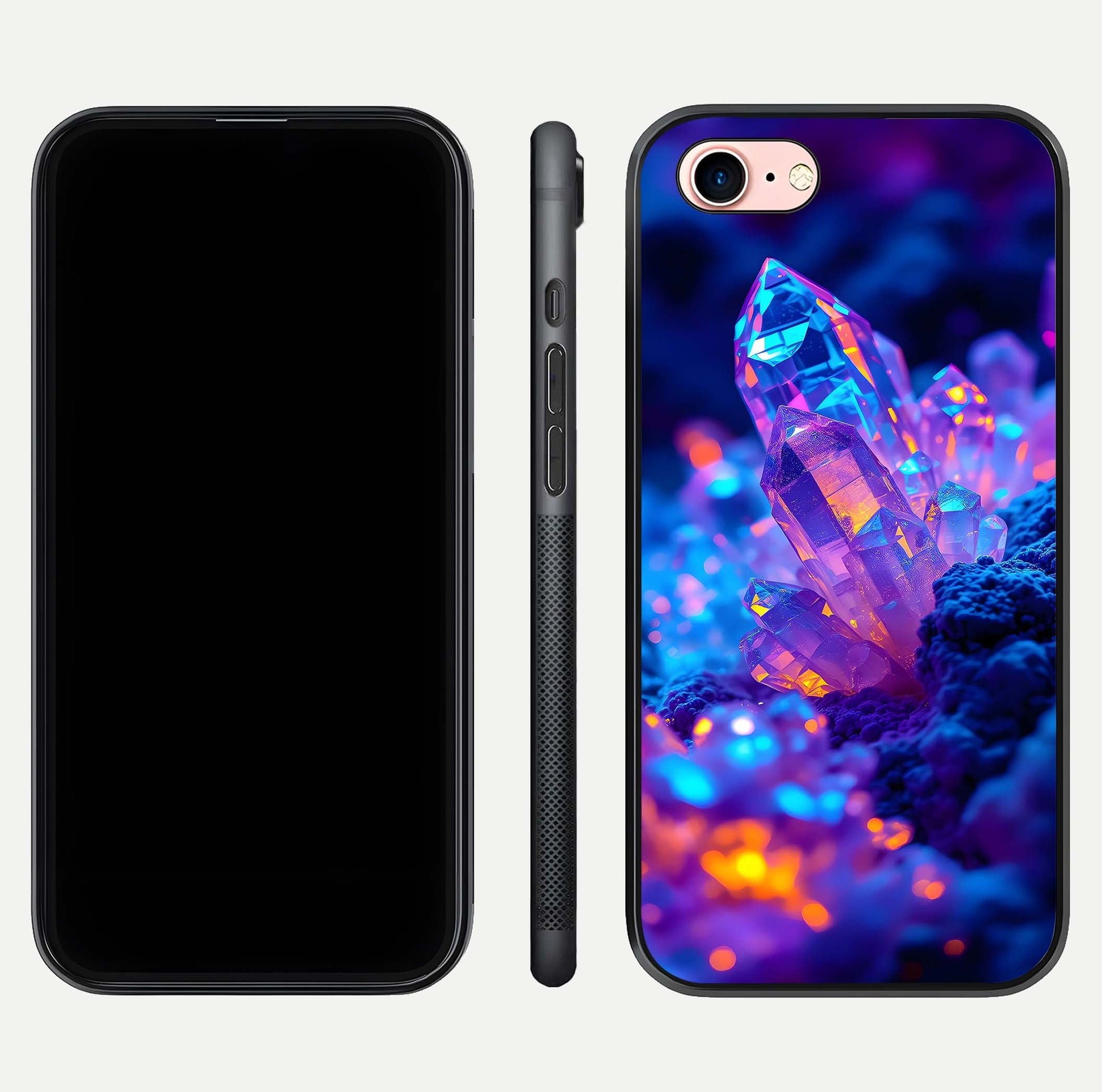 Neon Aura Shards Glass Case for iPhone 6 Plus front & back layout showing vivid tones and edge finish