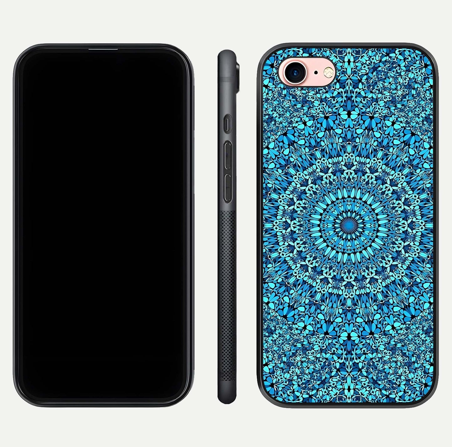 Ocean Bloom Mandala Glass Case for iPhone 6 Plus front & back layout showing ocean tone design and edges