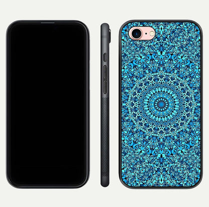 Ocean Bloom Mandala Glass Case for iPhone 6 Plus front & back layout showing ocean tone design and edges