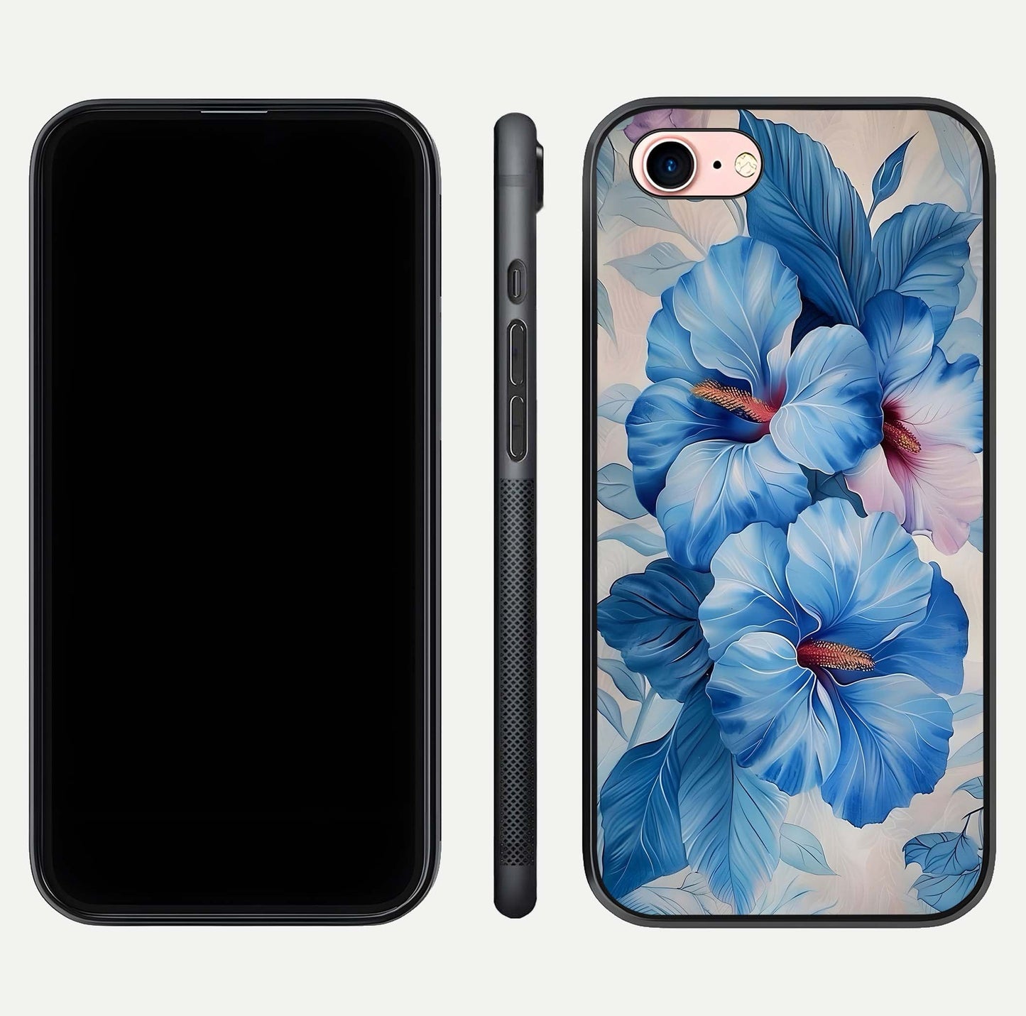 Ocean Hibiscus Grace Glass Case for iPhone 6 Plus front & back layout showing vibrant oceanic tones and curves