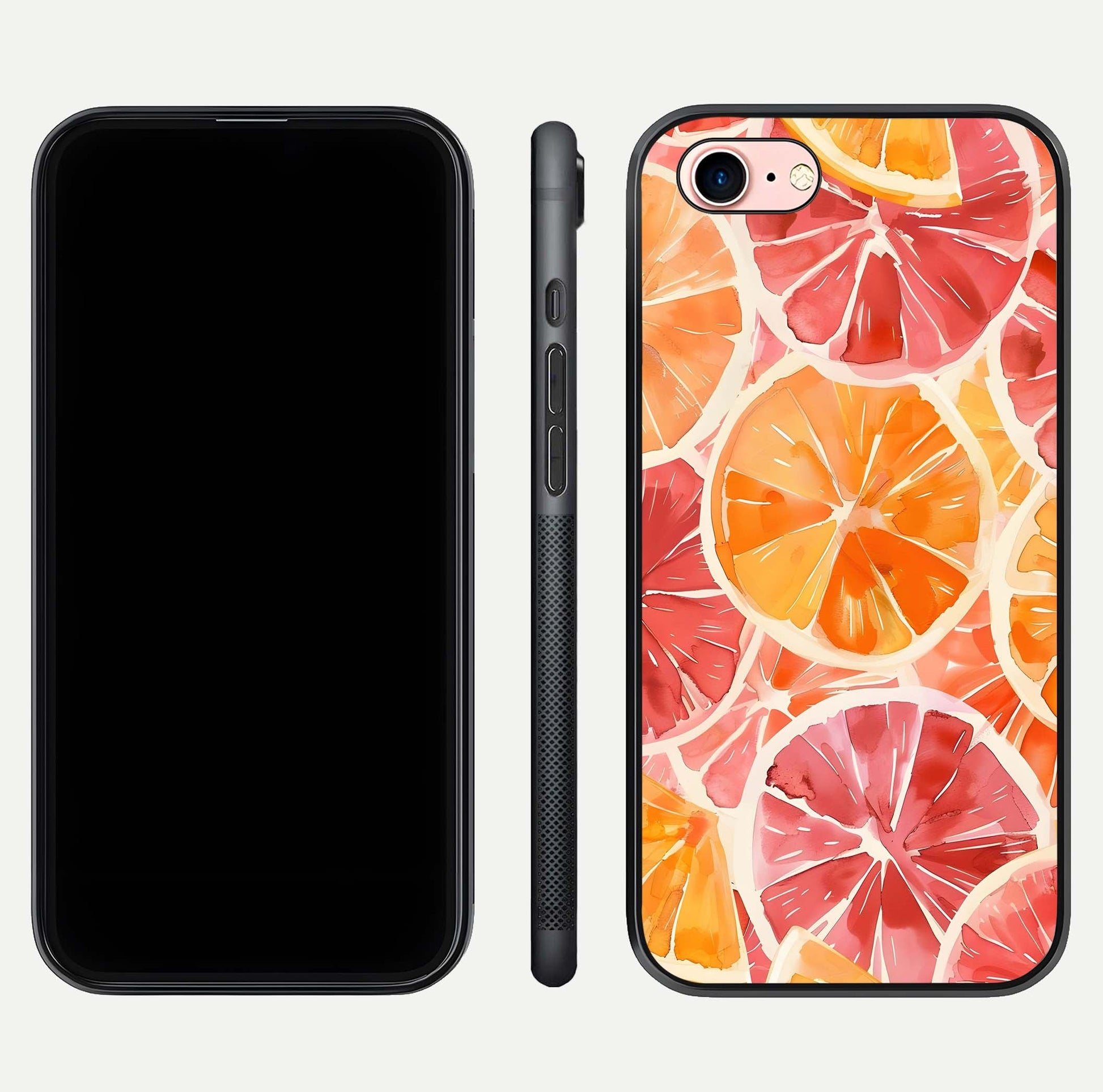 Orange Fruits Pattern Glass Case for iPhone 6 Plus front & back layout highlighting bright colors and clean edges