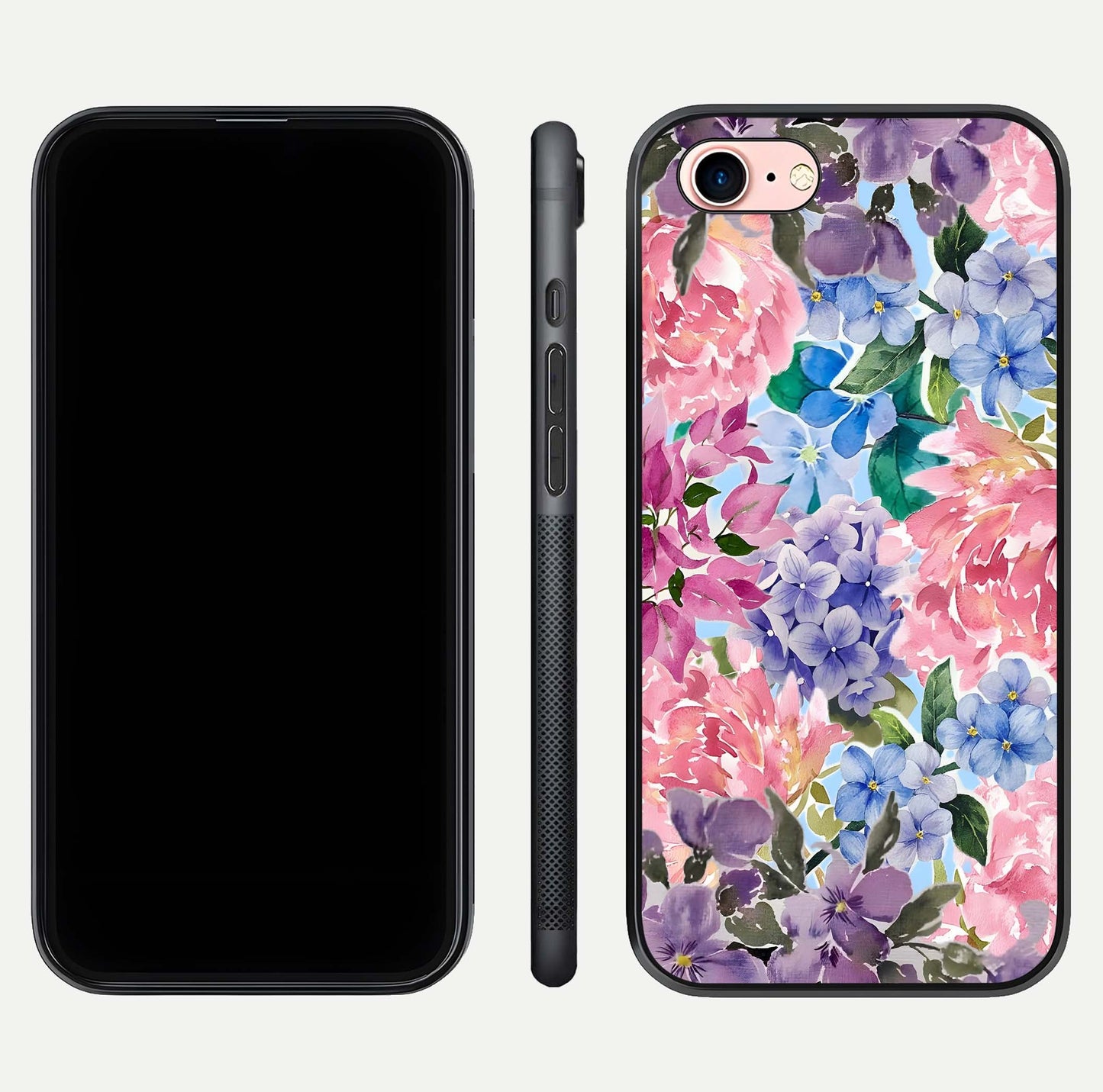 Pastel Floral Mix Glass Case for iPhone 6 Plus front & back layout showing gentle tones and elegant edges