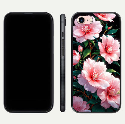 Peach Flower Glass Case for iPhone 6 Plus front & back layout showing elegant floral tones and smooth edges